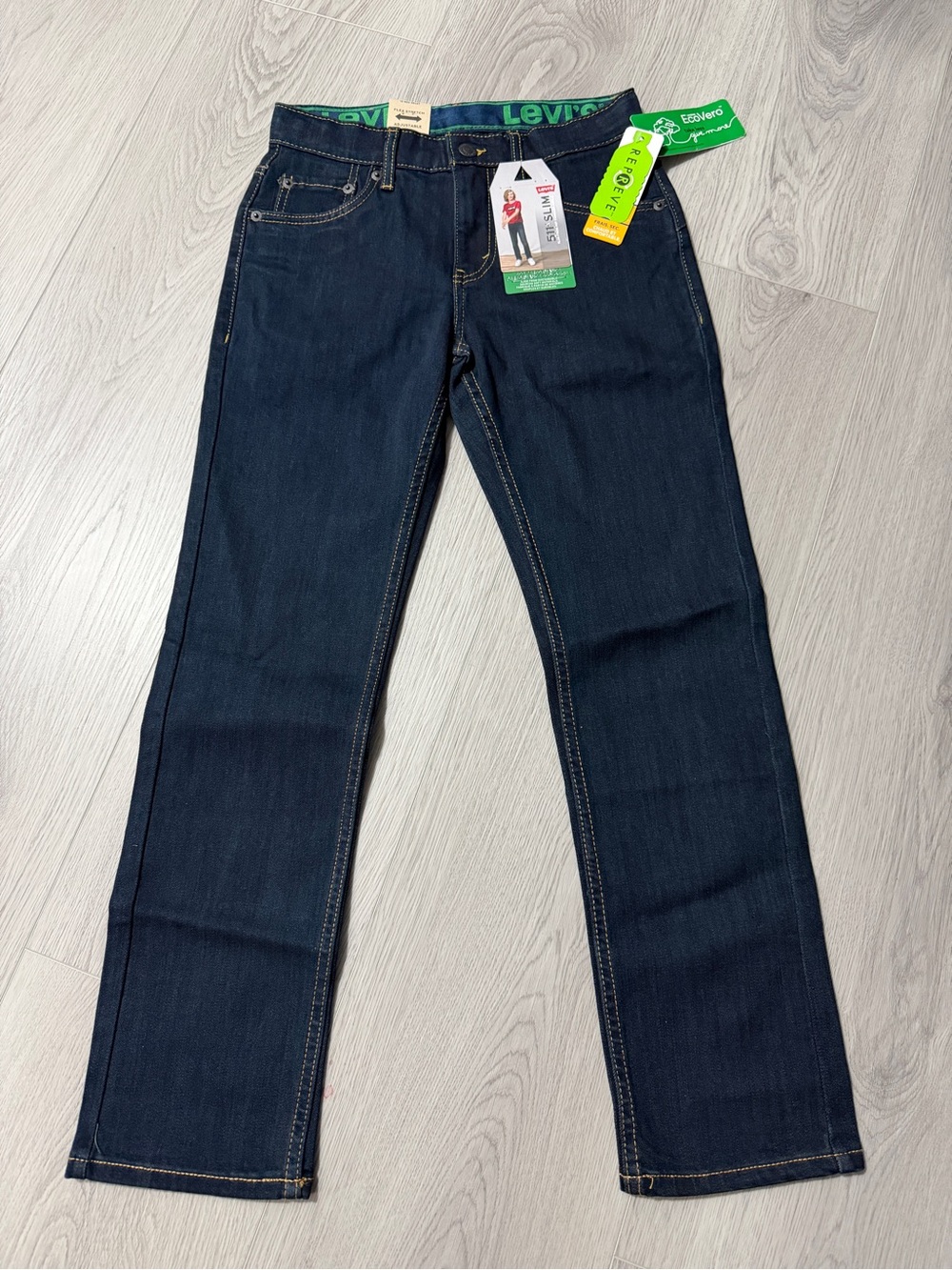 Levi's Dark Indigo Kids Straight Jeans with Green Waistband